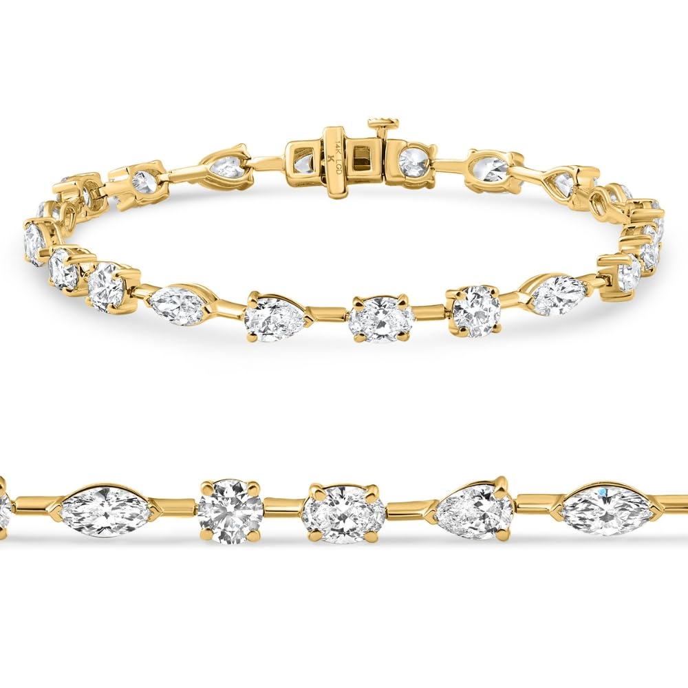 Pompeii 8Ct Mixed Cut Diamond Tennis Bracelet 7" 14k Yellow Gold Lab Grown - Size Medium (EF,VS)