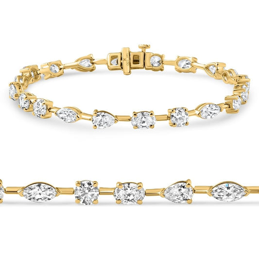 Pompeii 8Ct Mixed Cut Diamond Tennis Bracelet 7" 14k Yellow Gold Lab Grown - Size Medium (EF,VS)