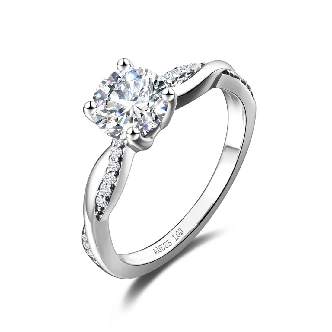AGVANA 1 Carat Lab Grown Diamond Petite Twisted Vine Ring in 14K White Gold (1.06 Ct.Tw. Main Stone) Engagement Anniversary Wedding Ring for Women (D-E Color, VS Clarity)