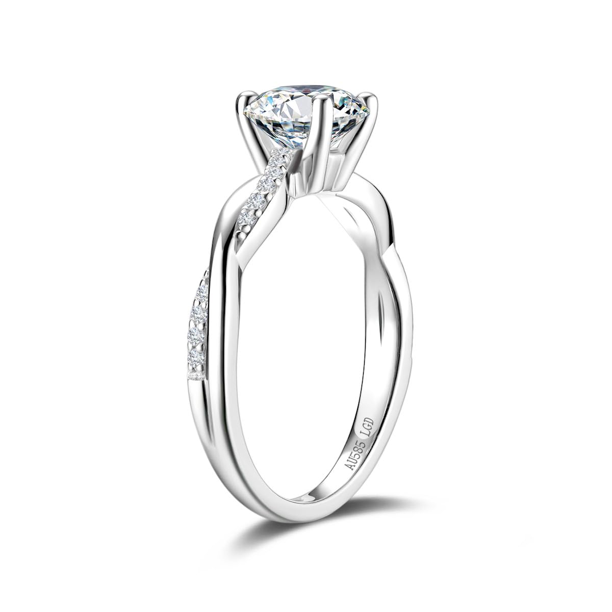 AGVANA 1 Carat Lab Grown Diamond Petite Twisted Vine Ring in 14K White Gold (1.06 Ct.Tw. Main Stone) Engagement Anniversary Wedding Ring for Women (D-E Color, VS Clarity)