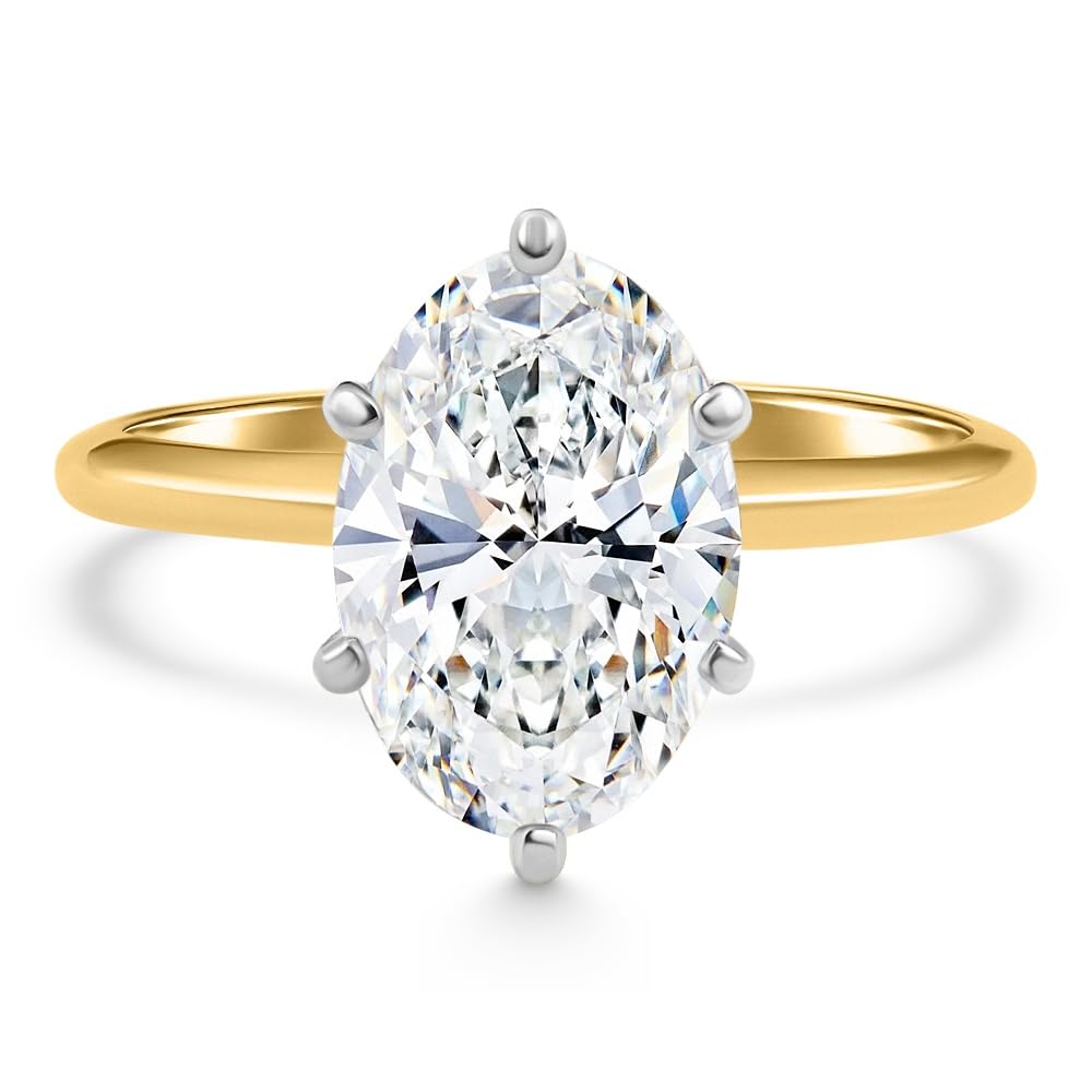 P3 POMPEII3 Pompeii Certified 4Ct Oval Solitaire Diamond Engagement Ring 14k Gold Lab Grown - Size 4 (G/H,VS1-VS2)