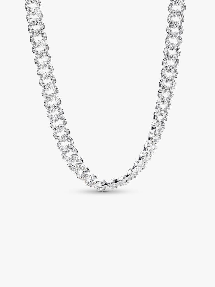 Pandora Timeless Pavé Cuban Chain Sterling Silver Necklace - 45 cm