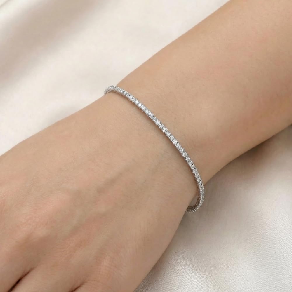 P3 POMPEII3 Pompeii 3 Carat Round Cut Lab Grown Diamond Tennis Bracelet In 14k White Gold 7" (GH,VS2)