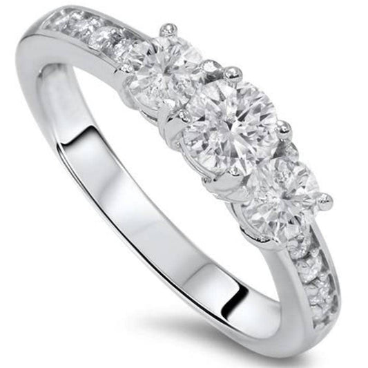 Pompeii 1ct Diamond 3 Three Stone Engagement Ring 10K White Gold - Size 7.5