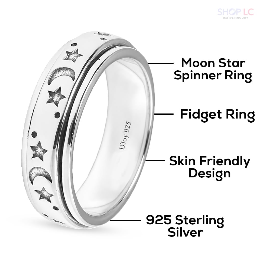 Shop LC 925 Sterling Silver Moon & Star Spinner Ring – Anxiety & Fidget Relief