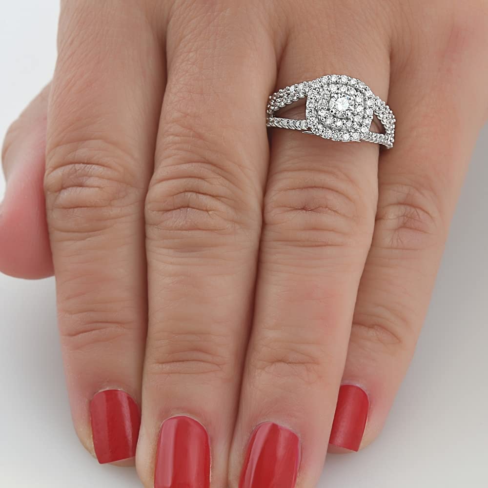 Pompeii 1 1/10ct Cushion Halo Diamond Engagement Wedding Ring Set 10K White Gold Carat - Size 9.5