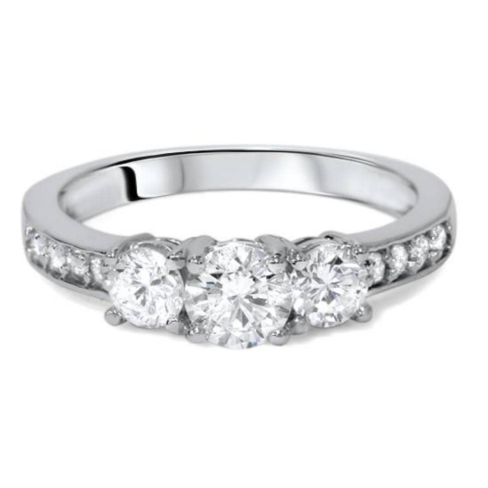 Pompeii 1ct Diamond 3 Three Stone Engagement Ring 10K White Gold - Size 7.5