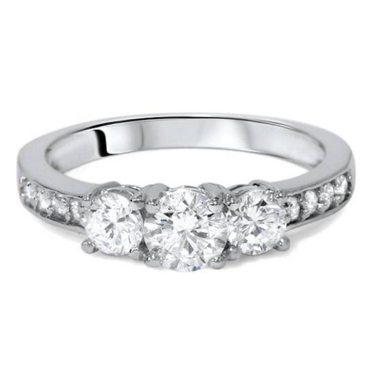 Pompeii 1ct Diamond 3 Three Stone Engagement Ring 10K White Gold - Size 7.5