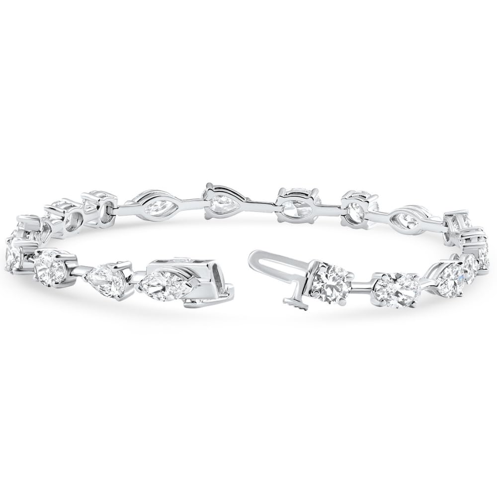 Pompeii 8Ct Mixed Cut Diamond Tennis Bracelet 7" 14k White Gold Lab Grown - Size 7 (EF,VS)