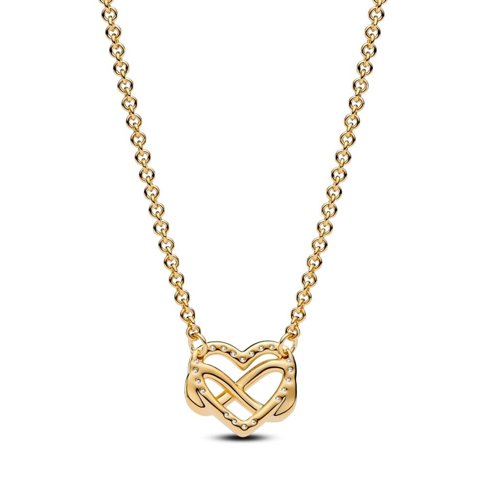 Pandora Sparkling Infinity Heart 14K Gold Plated Pendant Necklace