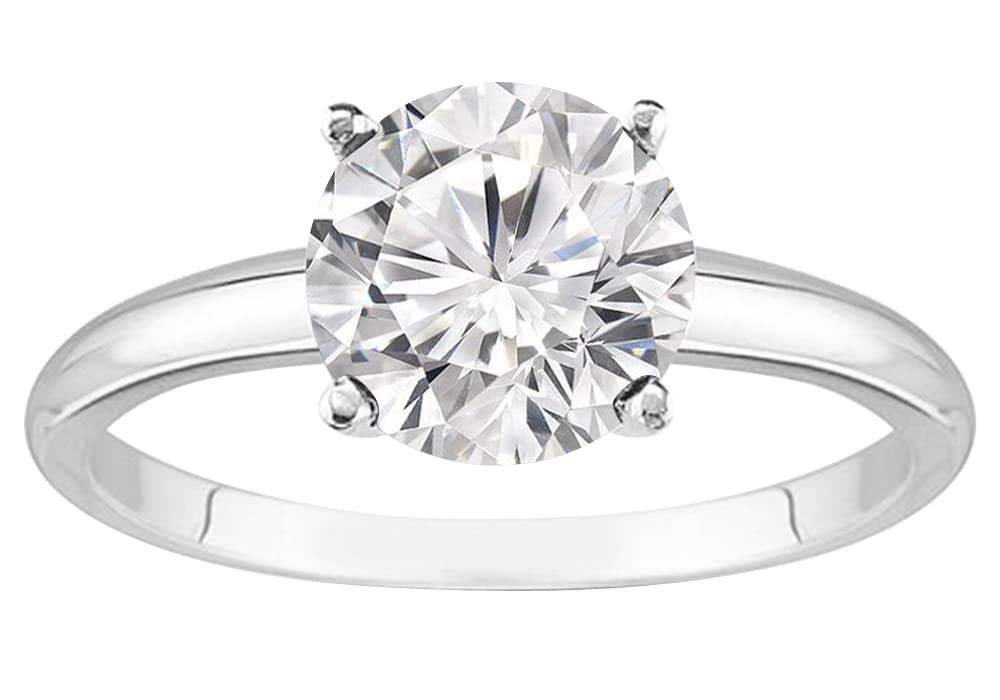 Houston Diamond District 1 to 10 Carat IGI Certified Lab Grown Diamond Engagement Ring, Round Cut Solitaire, 4-Prong Setting, E–F Color VS2–SI1 Clarity 14K White Gold 1 Carat Size-7