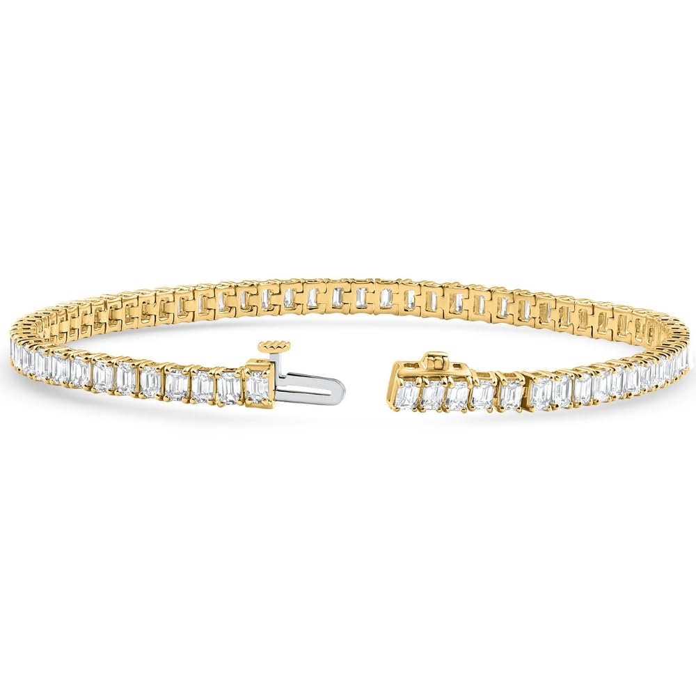 Pompeii 7Ct Emerald Cut Diamond Tennis Bracelet 7" 14k Yellow Gold - Size 7