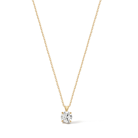 AGVANA 14K Solid Yellow Gold 1 Carat Round Lab-Grown Diamond Solitaire Pendant Necklace