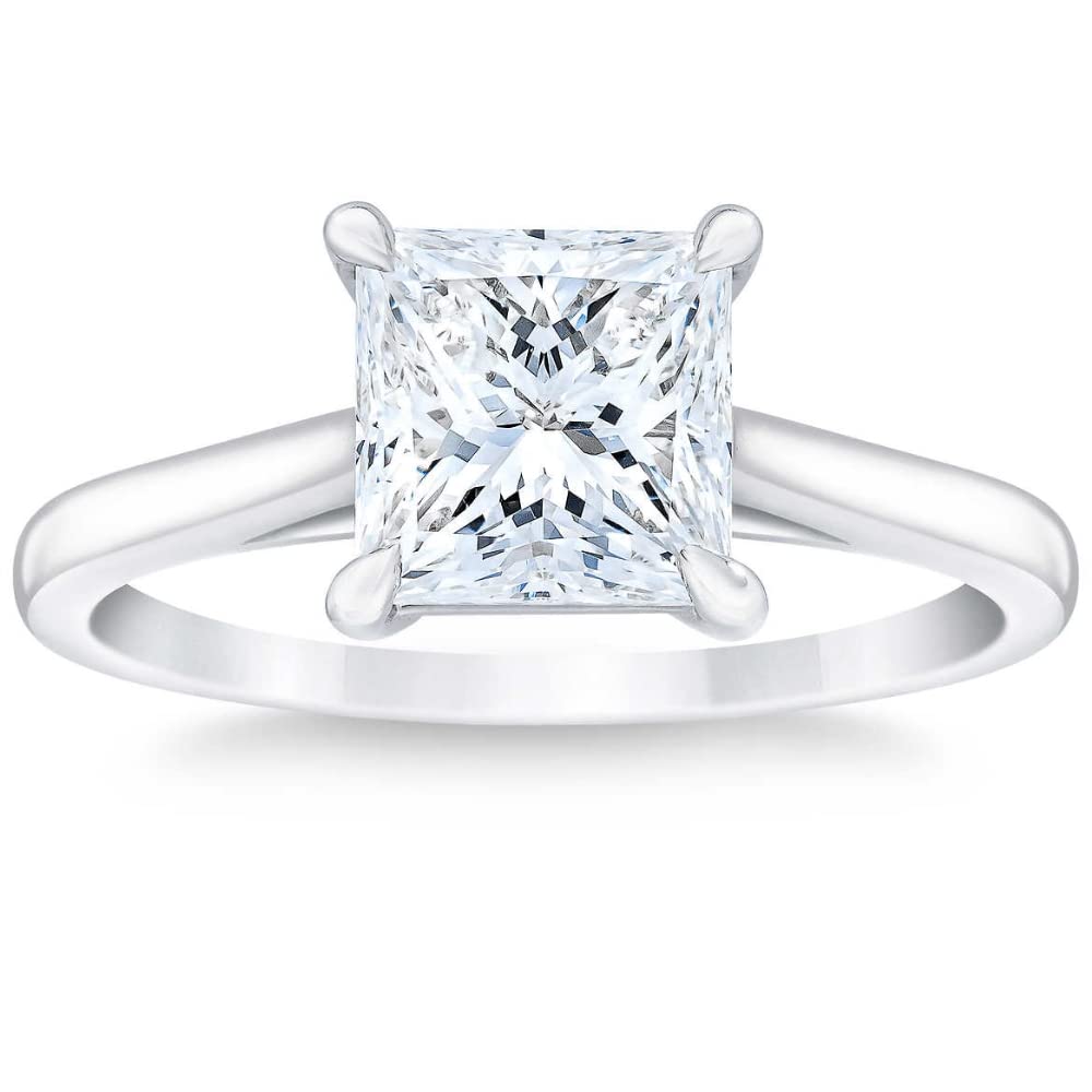 Pompeii Certified 2 1/2Ct Princess Cut Diamond Engagement Ring 14k White Gold Lab Grown - Size 8.5 (G/H,VS1)