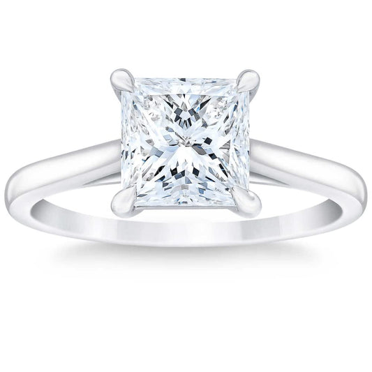 Pompeii Certified 2 1/2Ct Princess Cut Diamond Engagement Ring 14k White Gold Lab Grown - Size 8.5 (G/H,VS1)
