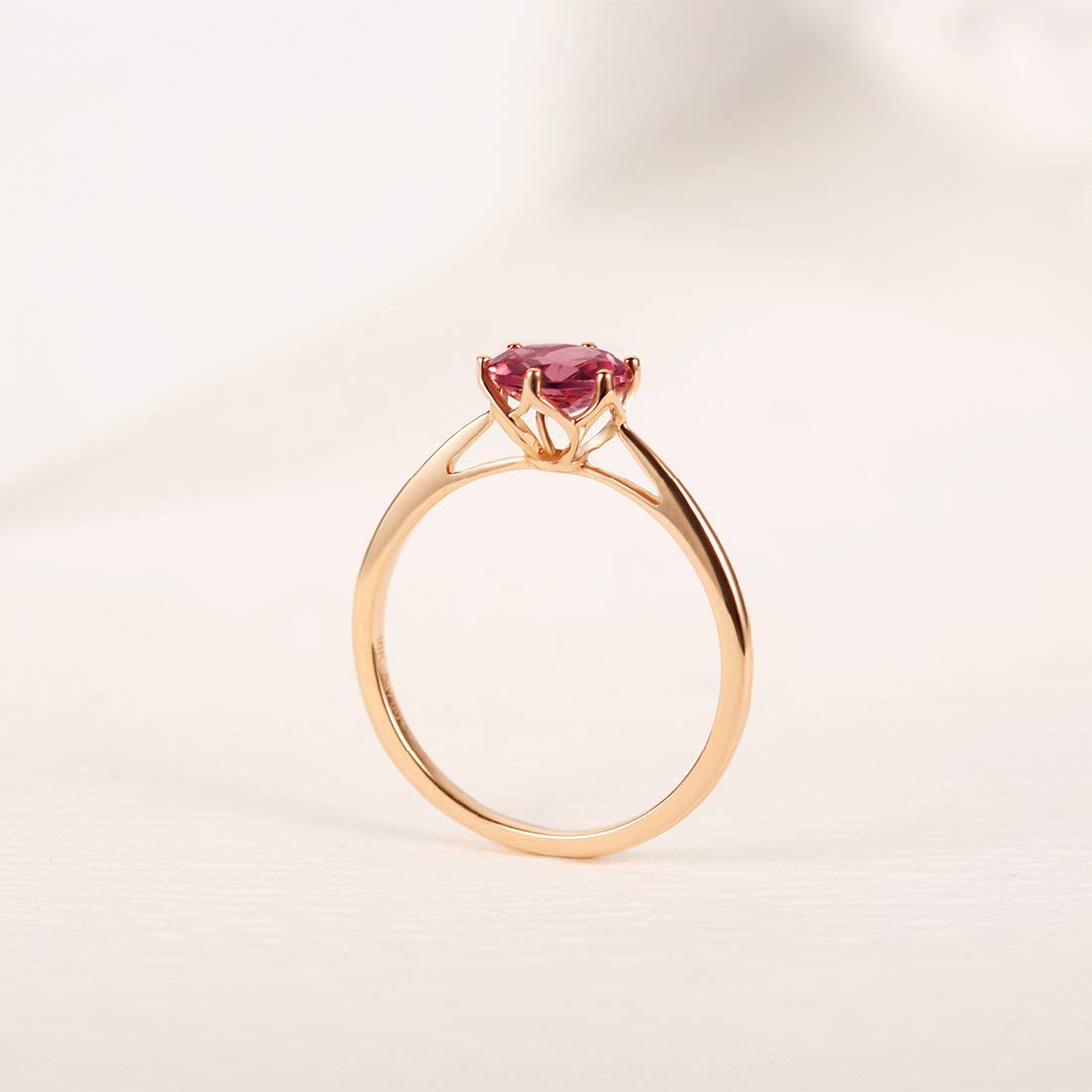 AGVANA 14K Solid Rose Gold 0.85Ct Genuine Pink Tourmaline Promise Engagement Ring October Birthstone Fine Jewelry Anniversary Birthday Gifts for Women Wife Lover Mom, 7