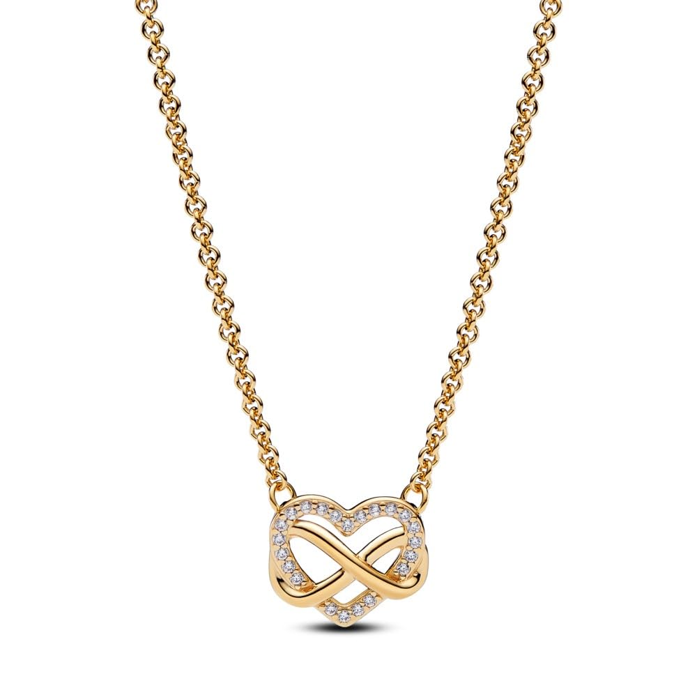 Pandora Sparkling Infinity Heart 14K Gold Plated Pendant Necklace