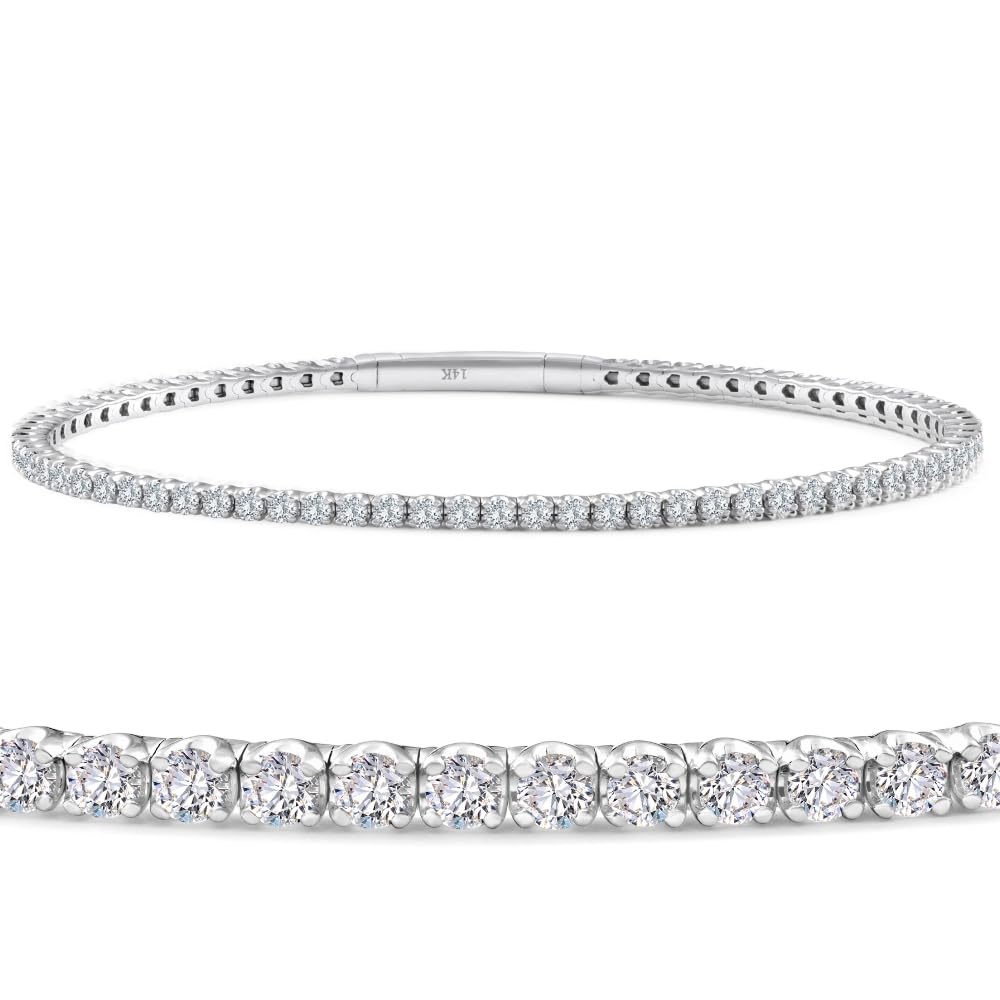 Pompeii Certified 2Ct F/VS Diamond Flexible Oval Bangle Bracelet White Gold Lab Grown - Size 6.75 (F,VS)