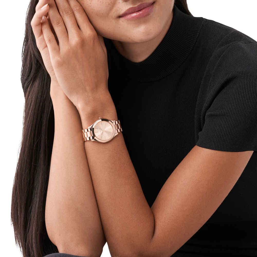 Michael Kors Women's Slim Runway Three-Hand Rose Gold-Tone Stainless Steel Watch