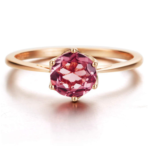 AGVANA 14K Solid Rose Gold 0.85Ct Genuine Pink Tourmaline Promise Engagement Ring October Birthstone Fine Jewelry Anniversary Birthday Gifts for Women Wife Lover Mom, 7