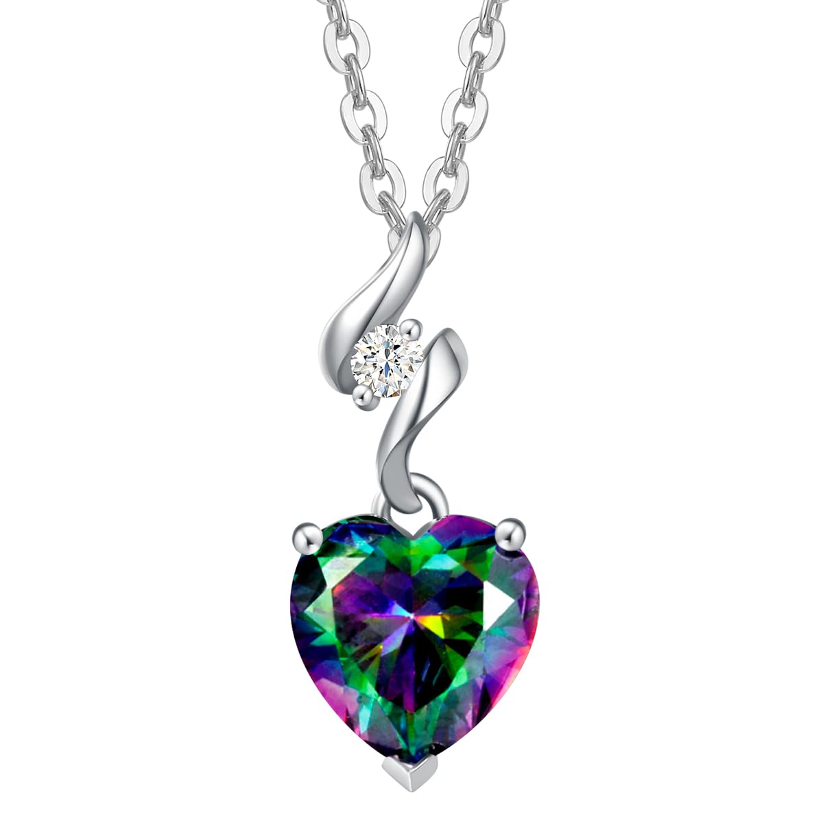 AGVANA 14k White Gold Heart Alexandrite Diamond Pendant Necklace