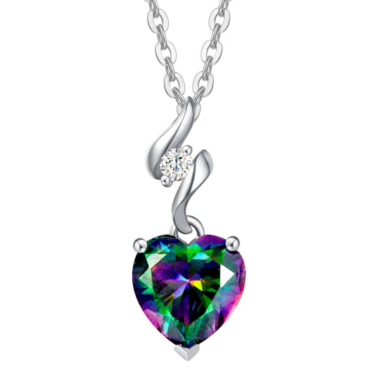 AGVANA 14k White Gold Heart Alexandrite Diamond Pendant Necklace