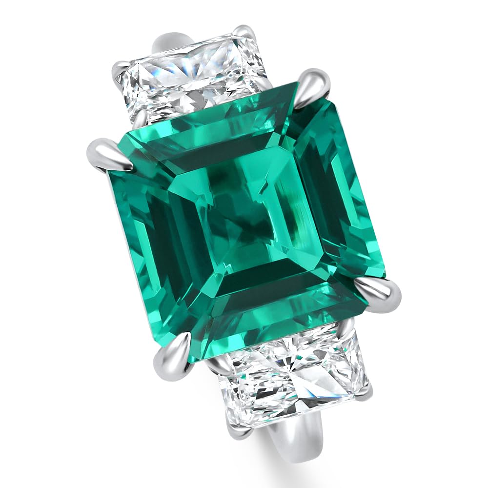 Pompeii 8Ct Asscher Cut Emerald & Diamond Ring 14k Gold or Platinum Lab Grown - Size 4 (F/G,VS1-VS2)