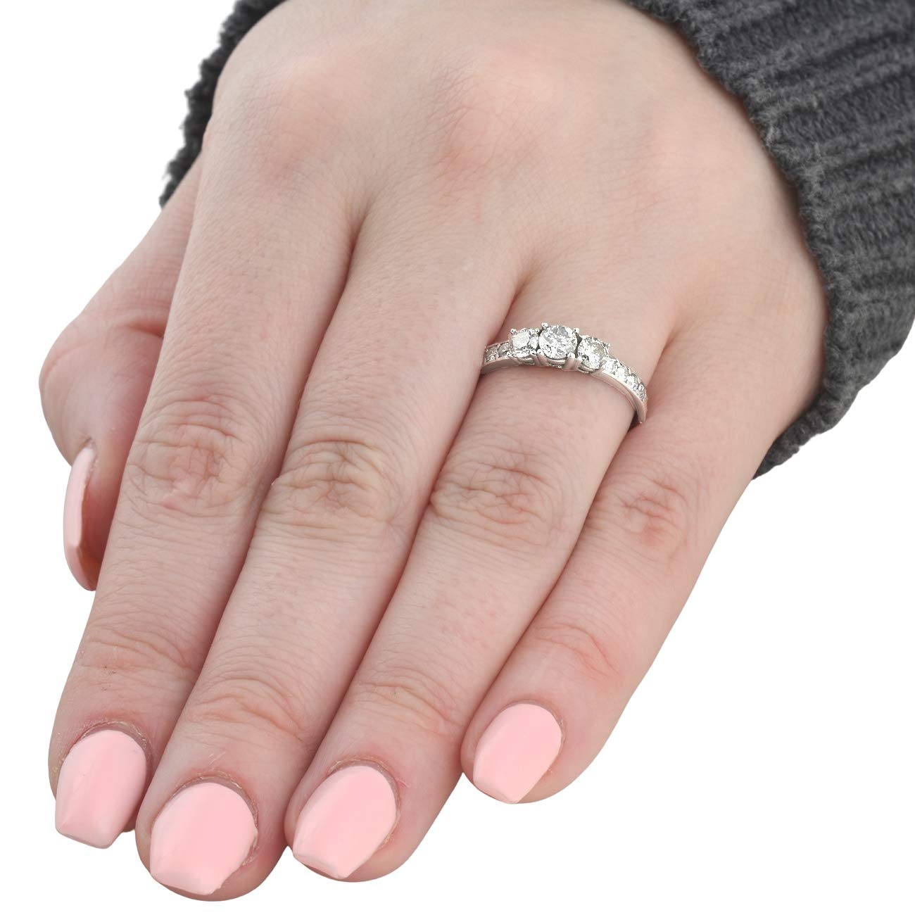 Pompeii 1ct Diamond 3 Three Stone Engagement Ring 10K White Gold - Size 7.5