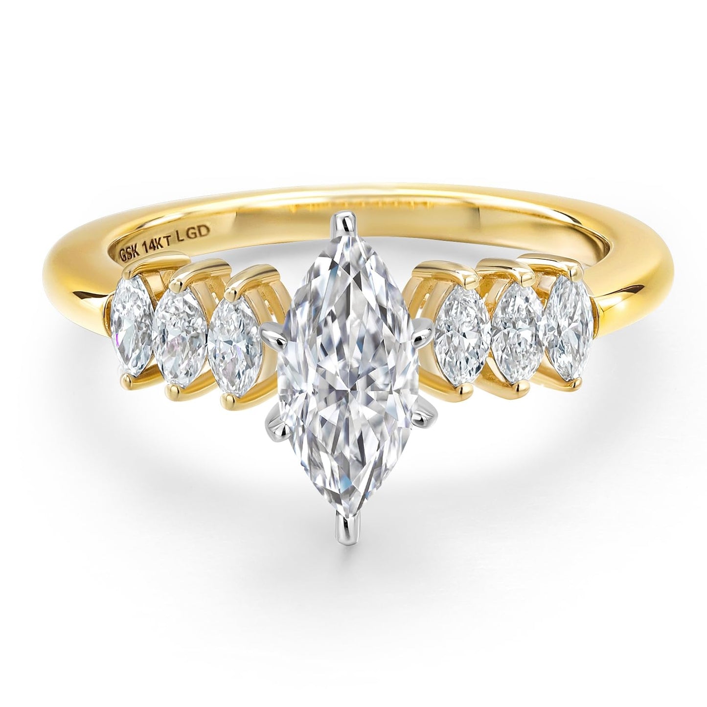 Gem Stone King 14K Two-Tone Gold IGI Certified Marquise Lab-Grown Diamond Engagement Ring