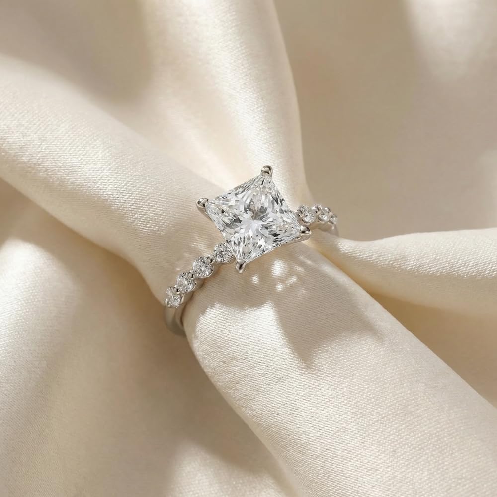 P3 POMPEII3 Pompeii Certified Monica Princess Cut 3 1/2Ct Diamond Engagement Ring 14k Gold Lab Grown - Size 7.5 (E/F,VS1-VS2)
