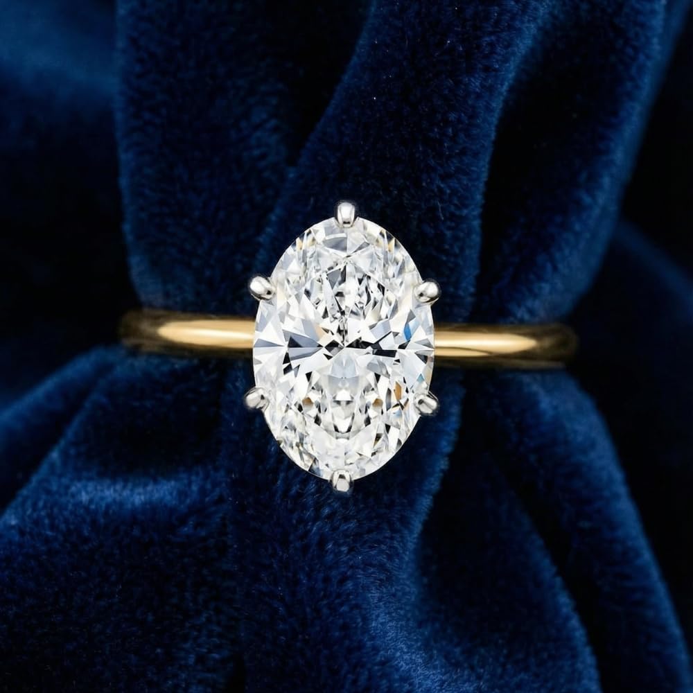 P3 POMPEII3 Pompeii Certified 4Ct Oval Solitaire Diamond Engagement Ring 14k Gold Lab Grown - Size 4 (G/H,VS1-VS2)