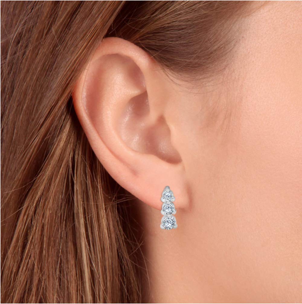 Pompeii 1/2ct 3 Stone Round Graduated Diamond Earrings 14K White Gold