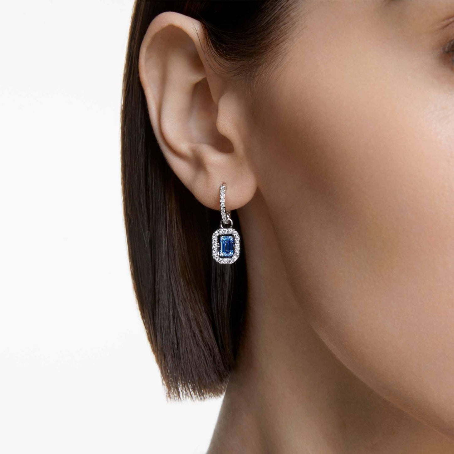 Swarovski Una Blue Octagon-Cut Swarovski Zirconia Rhodium-Tone Drop Earrings