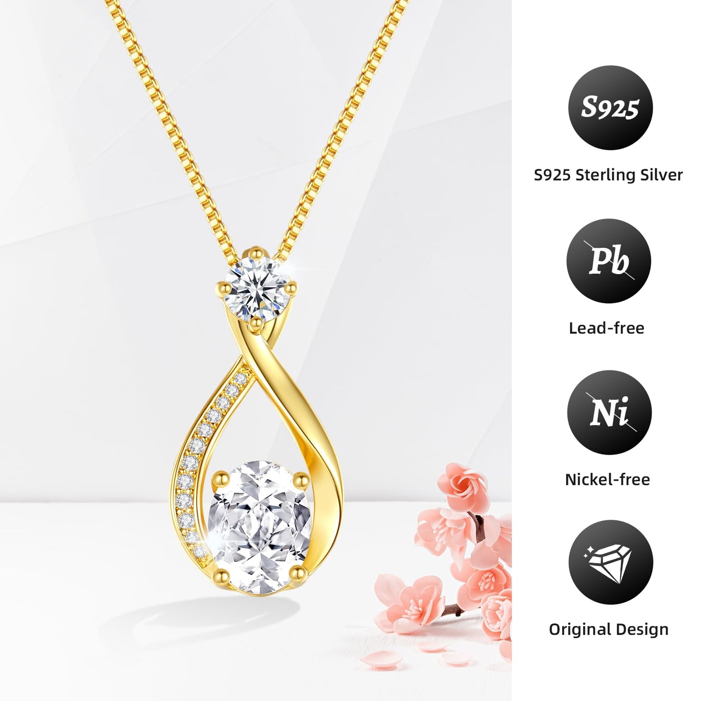Geweio 1.5 Carat Infinity Moissanite Necklace - Anniversary Gift for Her