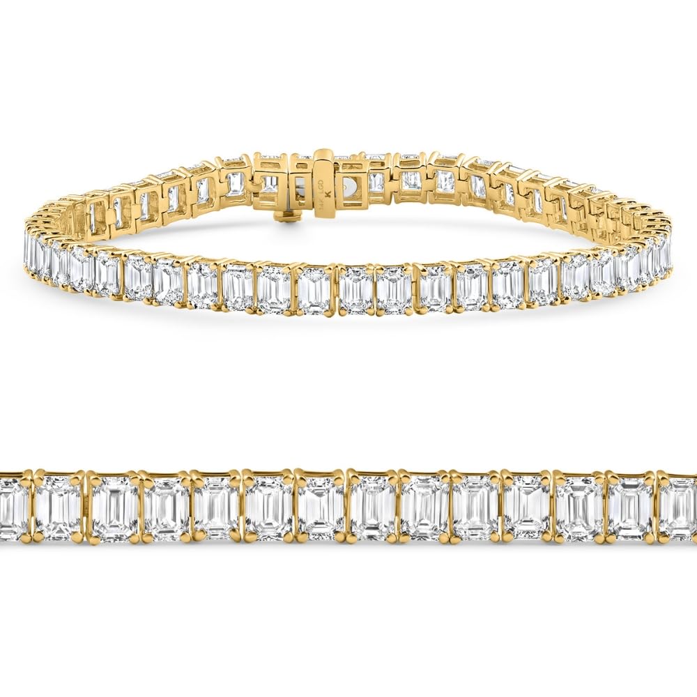 P3 POMPEII3 Pompeii 15Ct Emerald Cut Diamond Tennis Bracelet 7" 14k Yellow Gold Lab Grown - Size 7 (EF,VS)