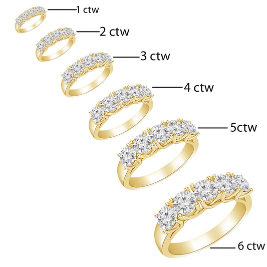Houston Diamond District 1 to 3 Carat Round Diamond Ladies 5 Five Stone Wedding Anniversary Stackable Ring Band Value Collection 14K Yellow Gold 1 Carat Size-7