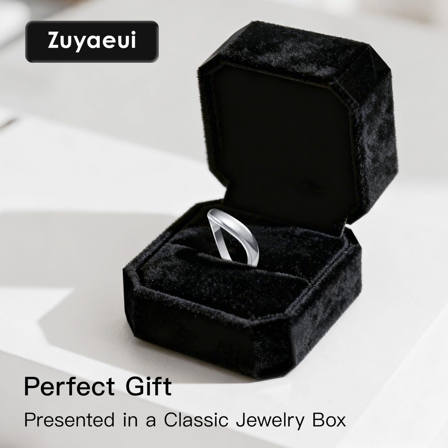 Zuyaeui 14K White Gold Plated Twisted Wave Ring for Women | Sizes 5-9