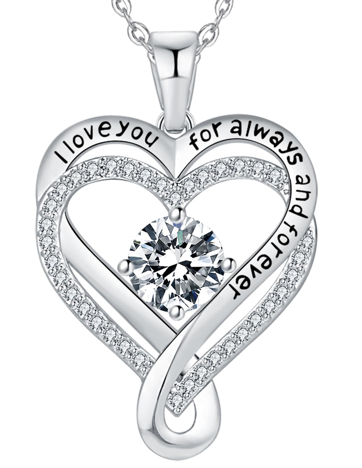Mkhhy Diamond Birthstone Infinity Heart Necklace for Women Anniversary for Her Wife Birthday Gift Ideas I love you Jewelry for Women Girlfriend S925 Silver Necklaces for Her Mom Daughter April