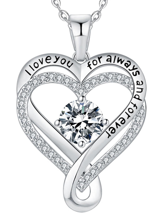 Mkhhy Diamond Birthstone Infinity Heart Necklace for Women Anniversary for Her Wife Birthday Gift Ideas I love you Jewelry for Women Girlfriend S925 Silver Necklaces for Her Mom Daughter April