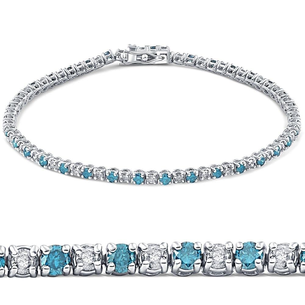 Pompeii 3ct Blue & White Diamond Tennis Bracelet 14K White Gold 7"