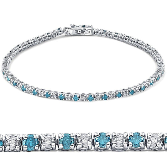 Pompeii 3ct Blue & White Diamond Tennis Bracelet 14K White Gold 7"