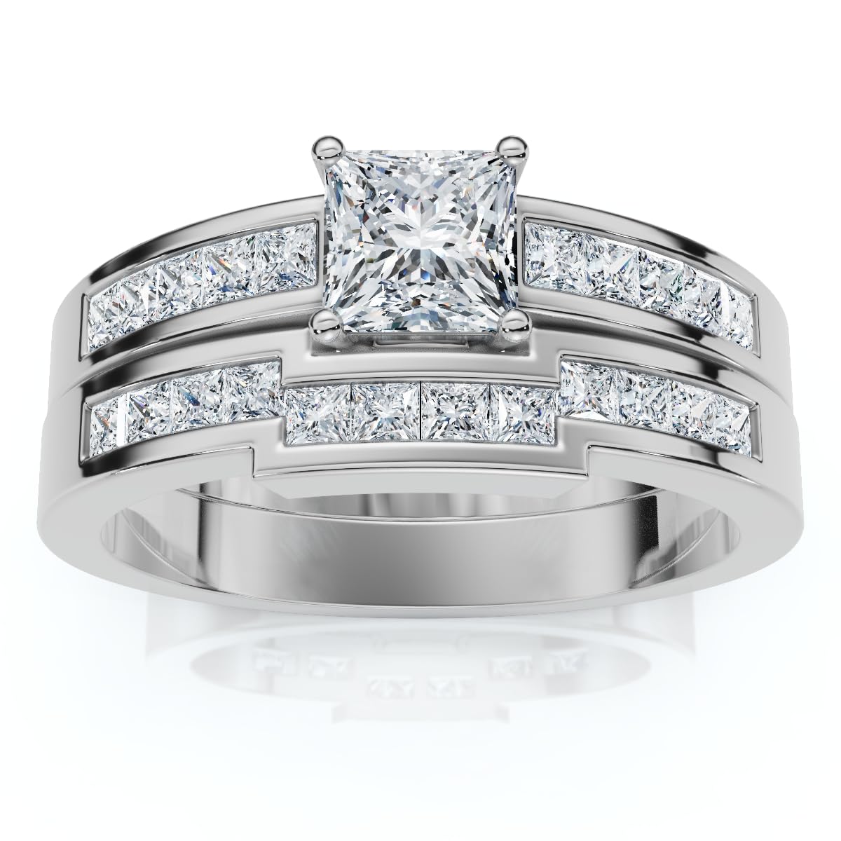 1.10CT Princess Cut Channel Set Diamond Wedding Engagement Ring 14K White Gold
