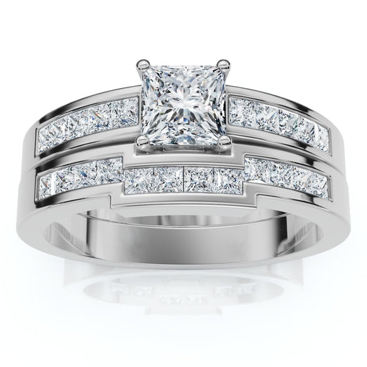 Pompeii 1ct Princess Cut Channel Set Diamond Wedding Engagement Ring 14K White Gold - Size 6.5