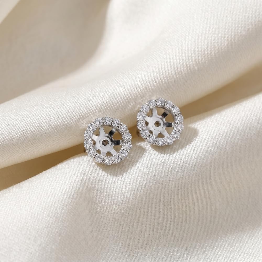 Pompeii 3/4ct Diamond Halo Earring Studs Jackets 14K White Gold (6-6.7mm)