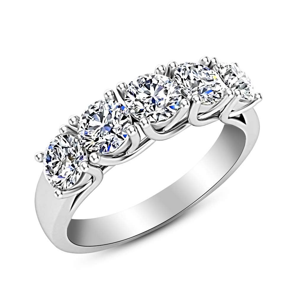 Houston Diamond District 1-6 Carat Round LAB GROWN Diamond Ladies 5 Five Stone Wedding Anniversary Stackable Ring Band (E-F Color VS2-SI1 Clarity) 14K White Gold 1 Carat Size-7