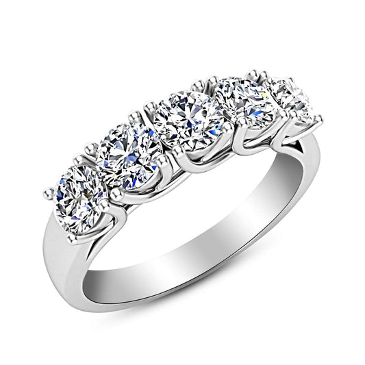 Houston Diamond District 1-6 Carat Round LAB GROWN Diamond Ladies 5 Five Stone Wedding Anniversary Stackable Ring Band (E-F Color VS2-SI1 Clarity) 14K White Gold 1 Carat Size-7