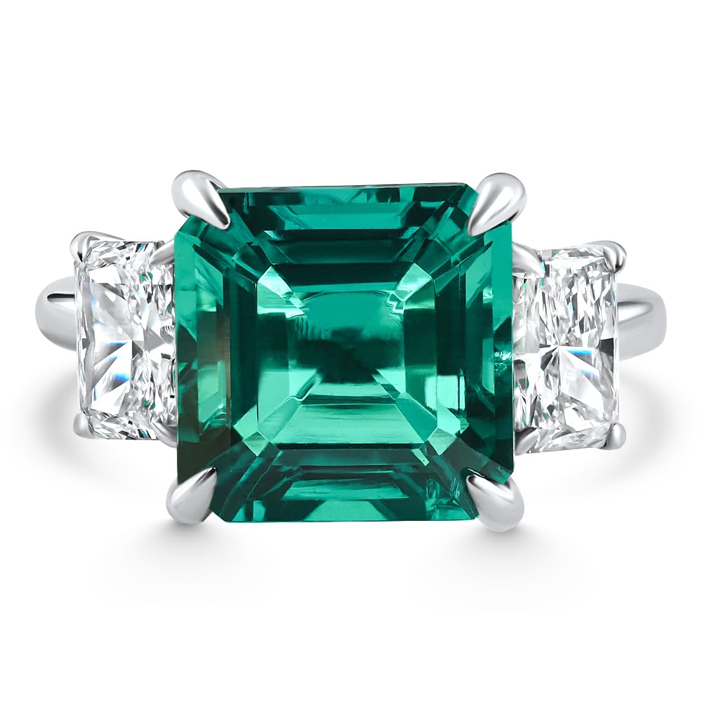 Pompeii 8Ct Asscher Cut Emerald & Diamond Ring 14k Gold or Platinum Lab Grown - Size 4 (F/G,VS1-VS2)