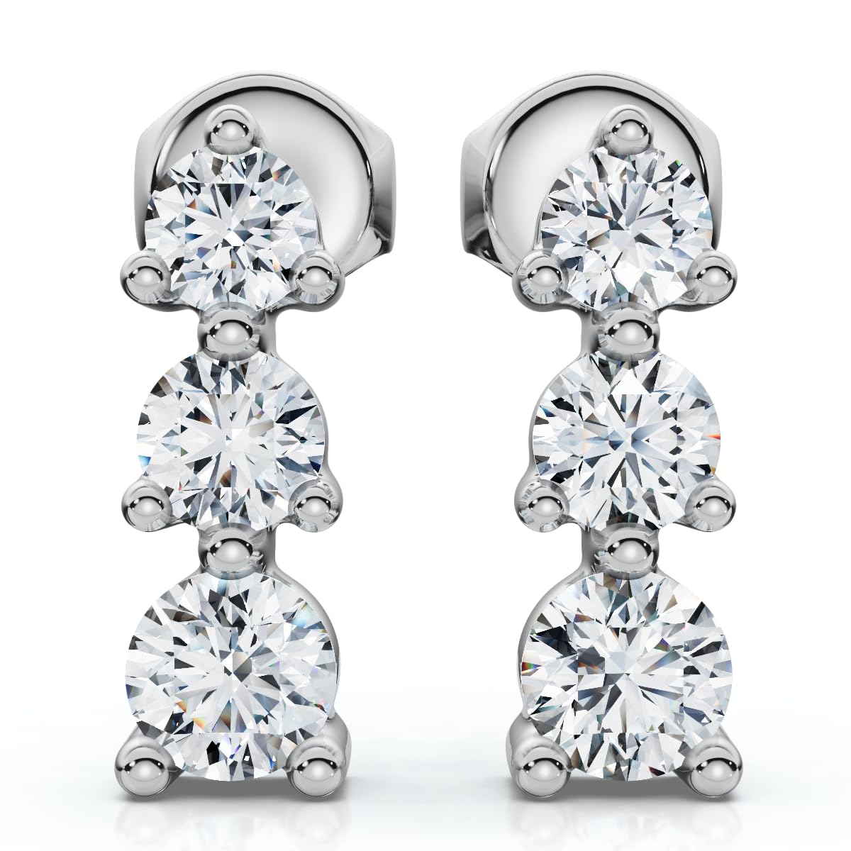Pompeii 1/2ct 3 Stone Round Graduated Diamond Earrings 14K White Gold