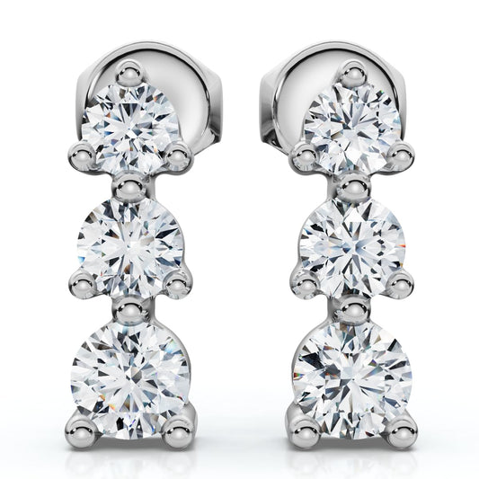 Pompeii 1/2ct 3 Stone Round Graduated Diamond Earrings 14K White Gold