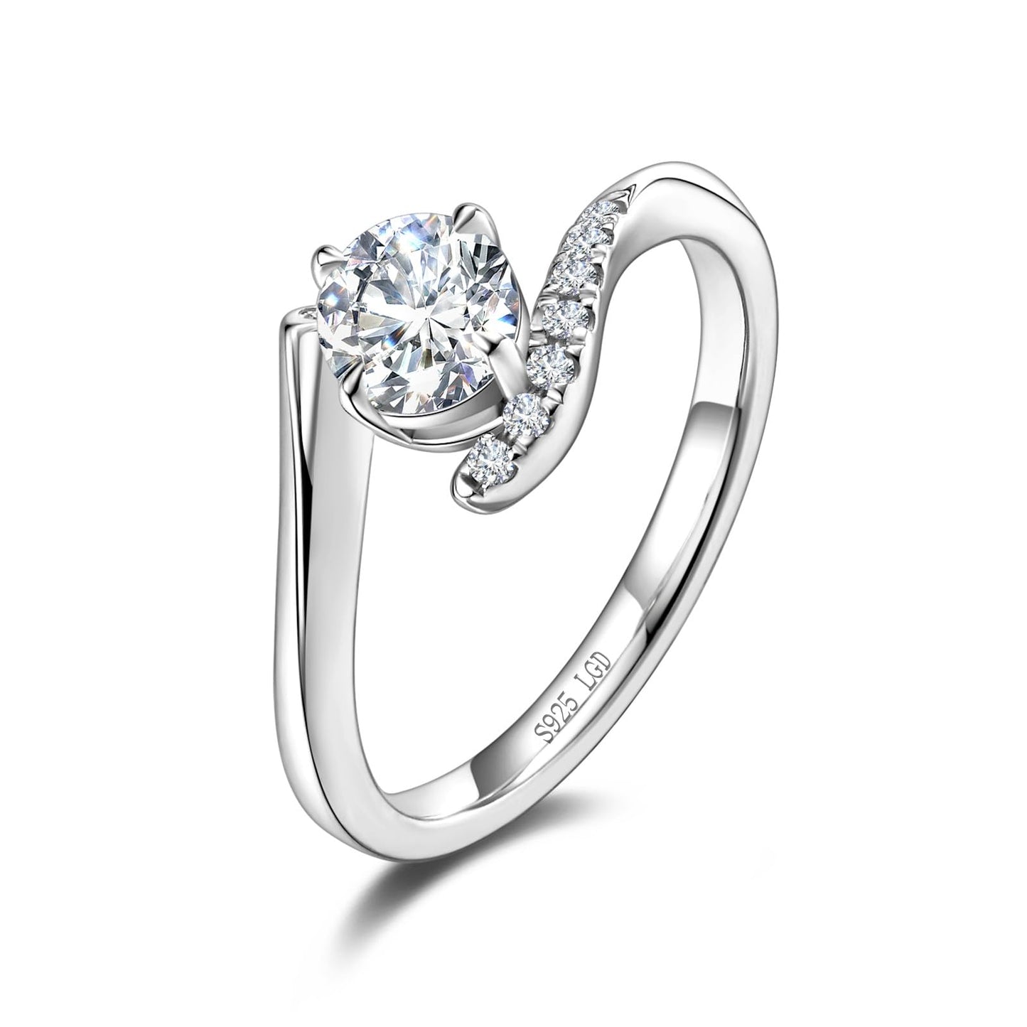 AGVANA 1 Carat Lab Grown Diamond Ring in Sterling Silver (1.1 Ct. Tw.) Engagement Anniversary Wedding Ring for Women (D-E Color, VS Clarity)